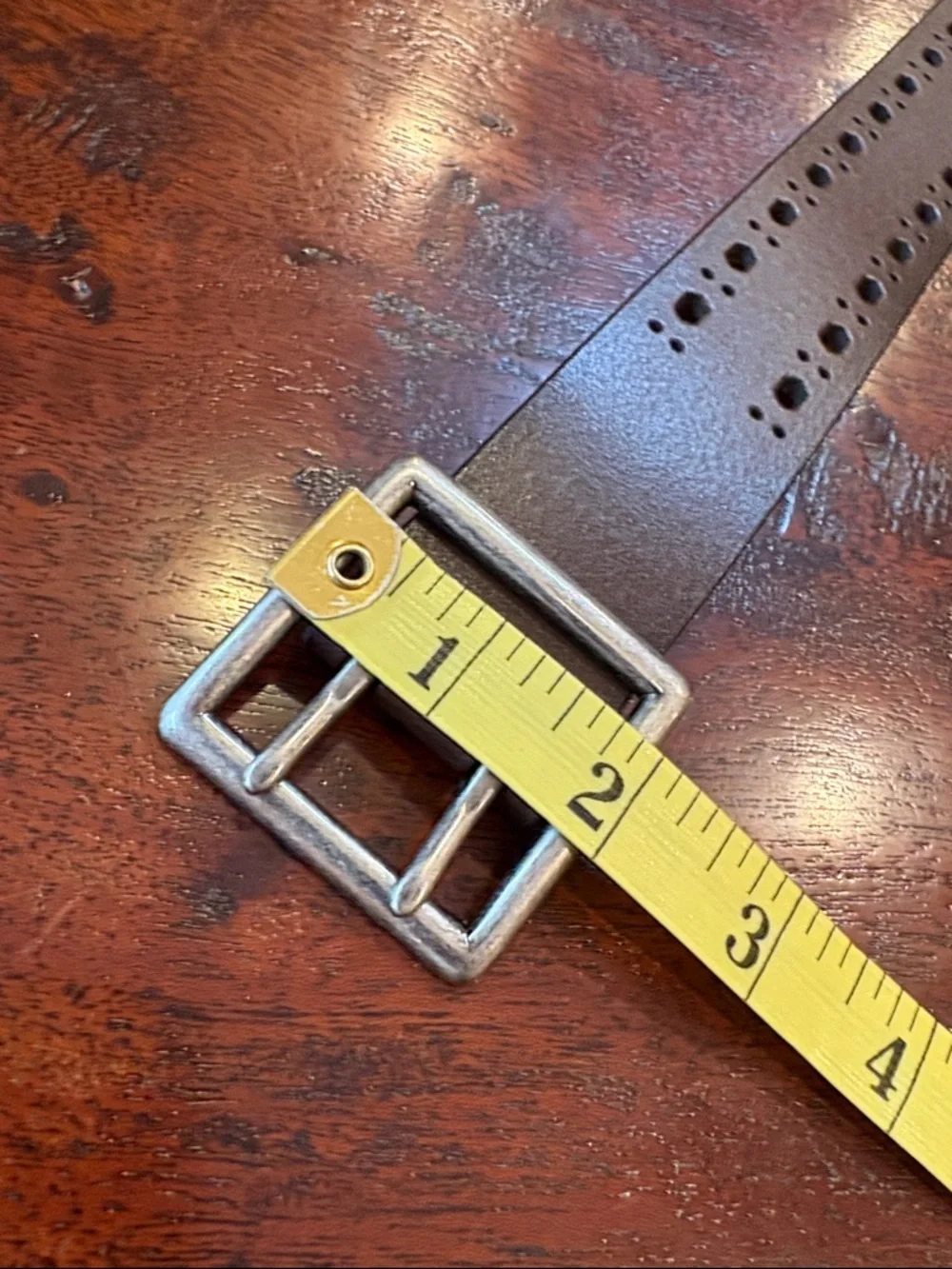 Vintage Ralph Lauren Double Prong Perforated Brown Bonded Leather Belt sz Medium